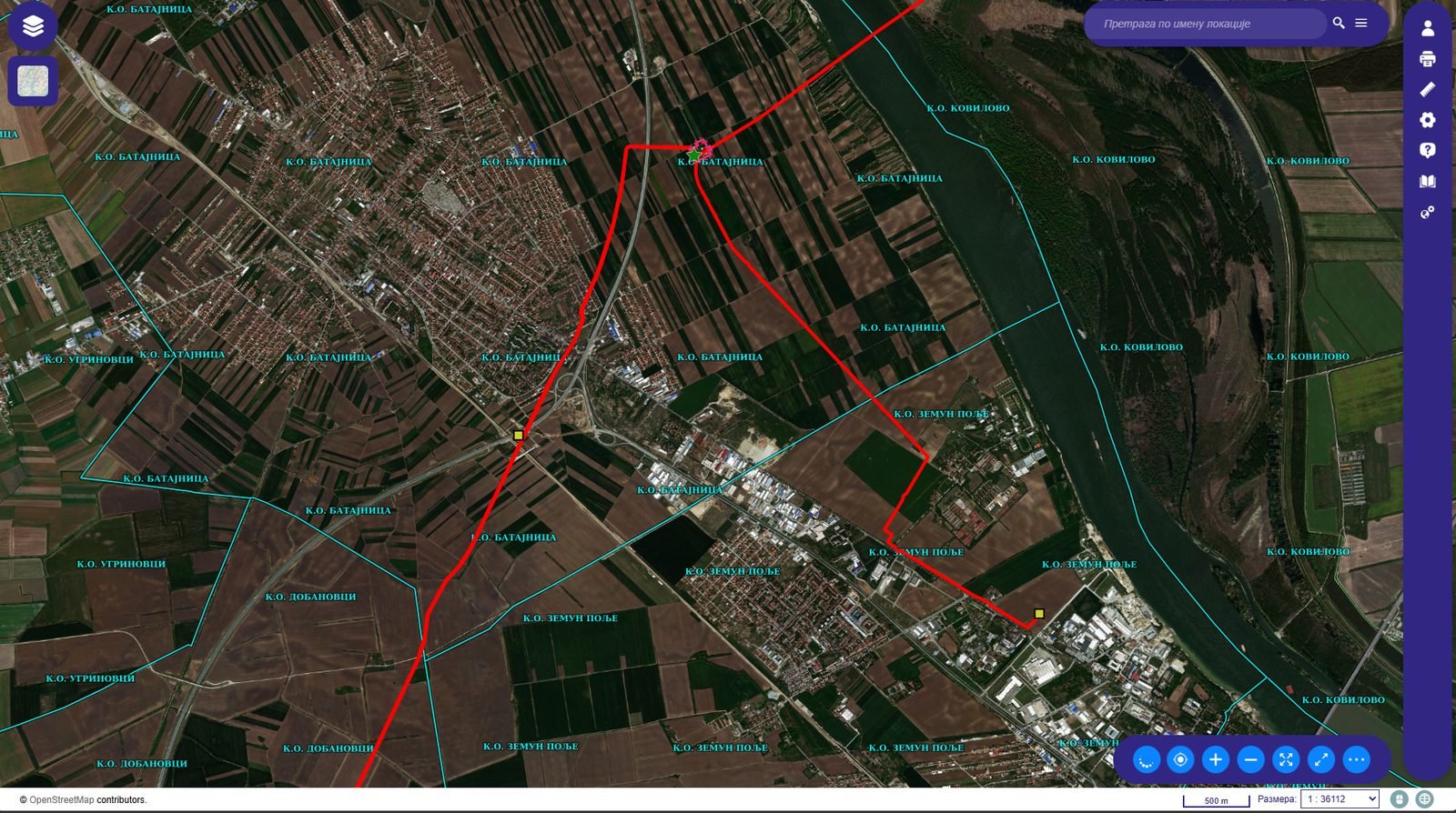 Map DataFlow — pregled linijske infrastrukture na satelitskoj podlozi